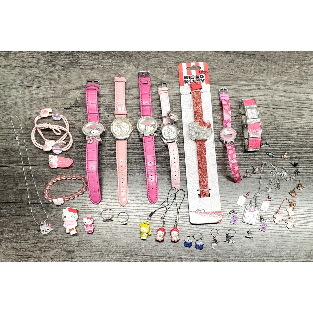 Sanrio Hello Kitty Large Lot Watches Jewelry Charms Necklace Earrings Misc Items